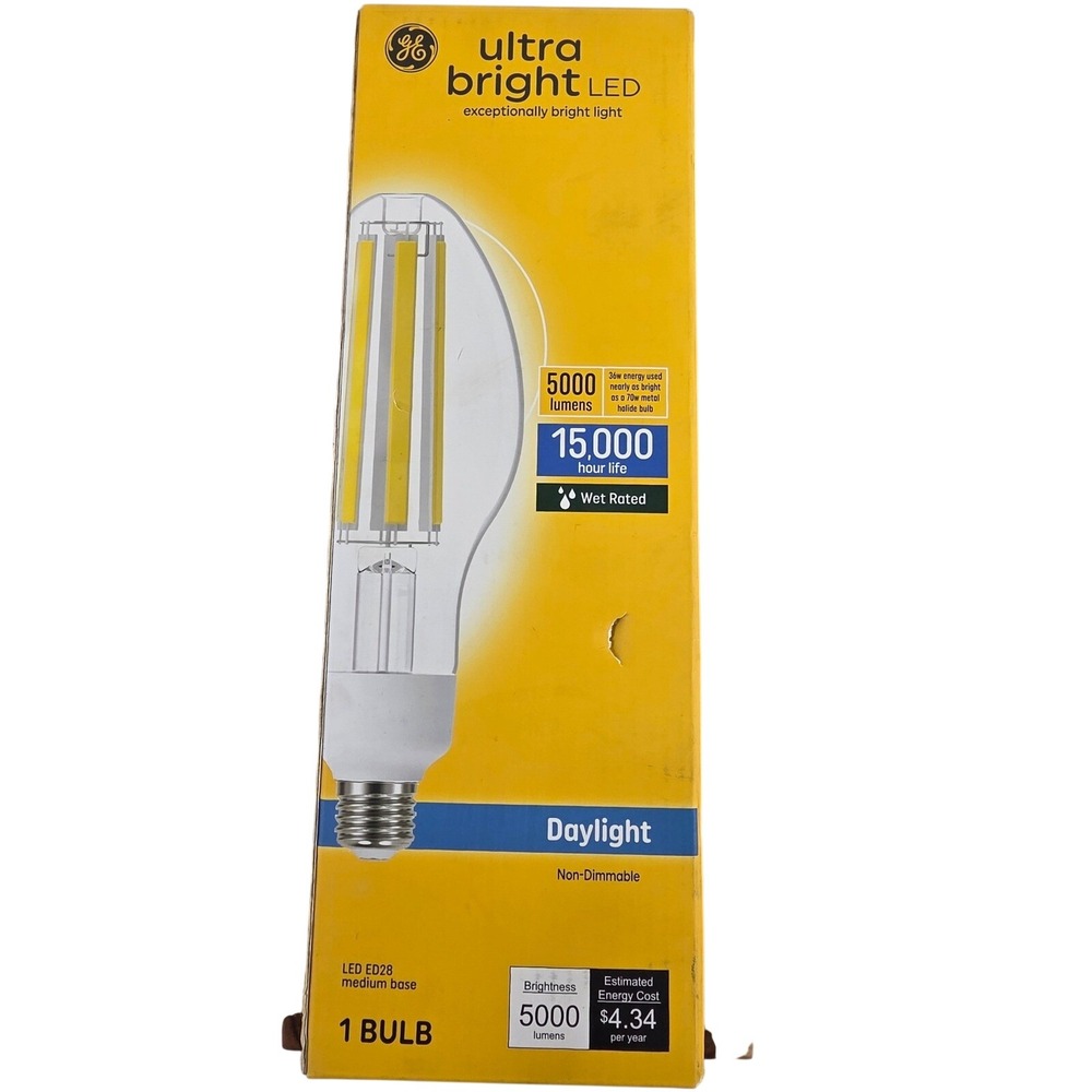 GE Ultra Bright LED Bulb 5000 Lumens Daylight Med Base 15000 Hour Wet Rated NIB